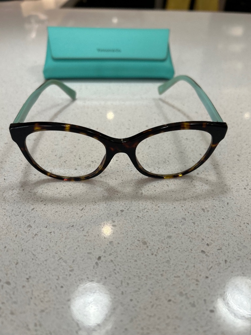 Tiffany & Co. Tortoiseshell Cat-Eye Glasses with Tiffany Blue Arms and Case
